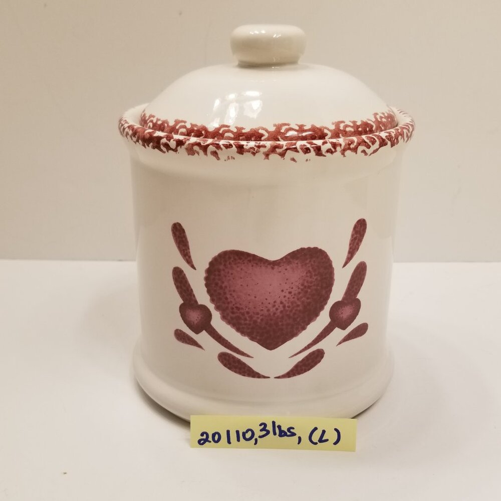 Adorable Romantic Vintage White Large Ceramic Canister with Red Heart